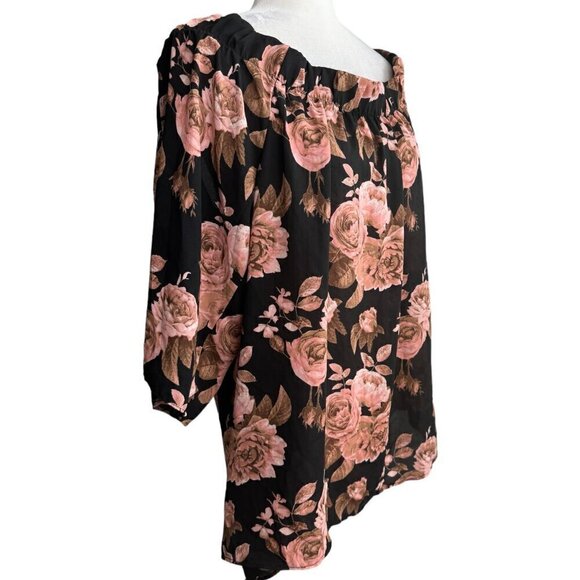 Belle Tweed Floral ROSES Off-the-Shoulder Blouse 1/2 Sleeve Womens Size 3X - Picture 4 of 9